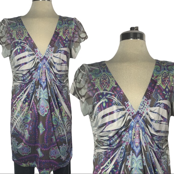 🌹2X$30🌹 One World Purple Multicolor Top Size M - Picture 2 of 10